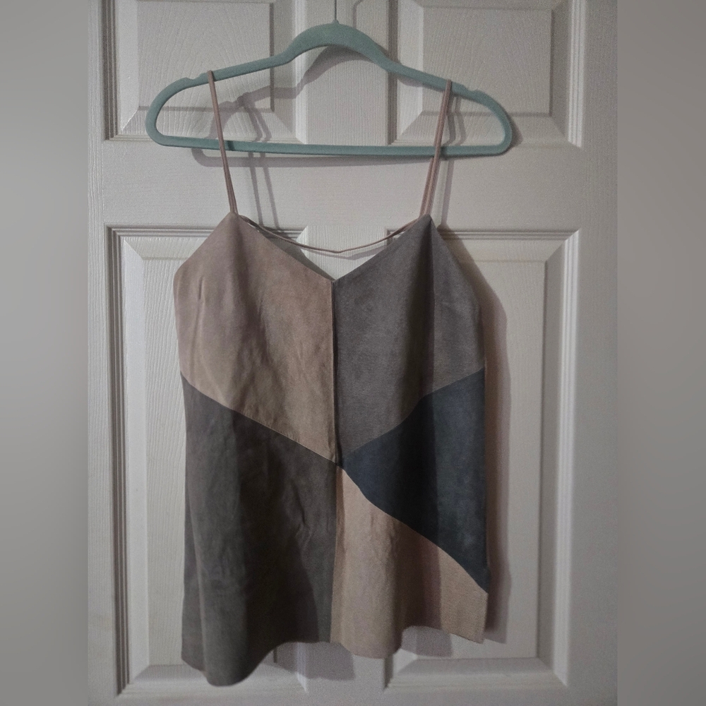 Ecru Lab Colorblock Suede Spaghetti Strap Cami Top in Neutral Tones - Size S - Picture 4 of 4